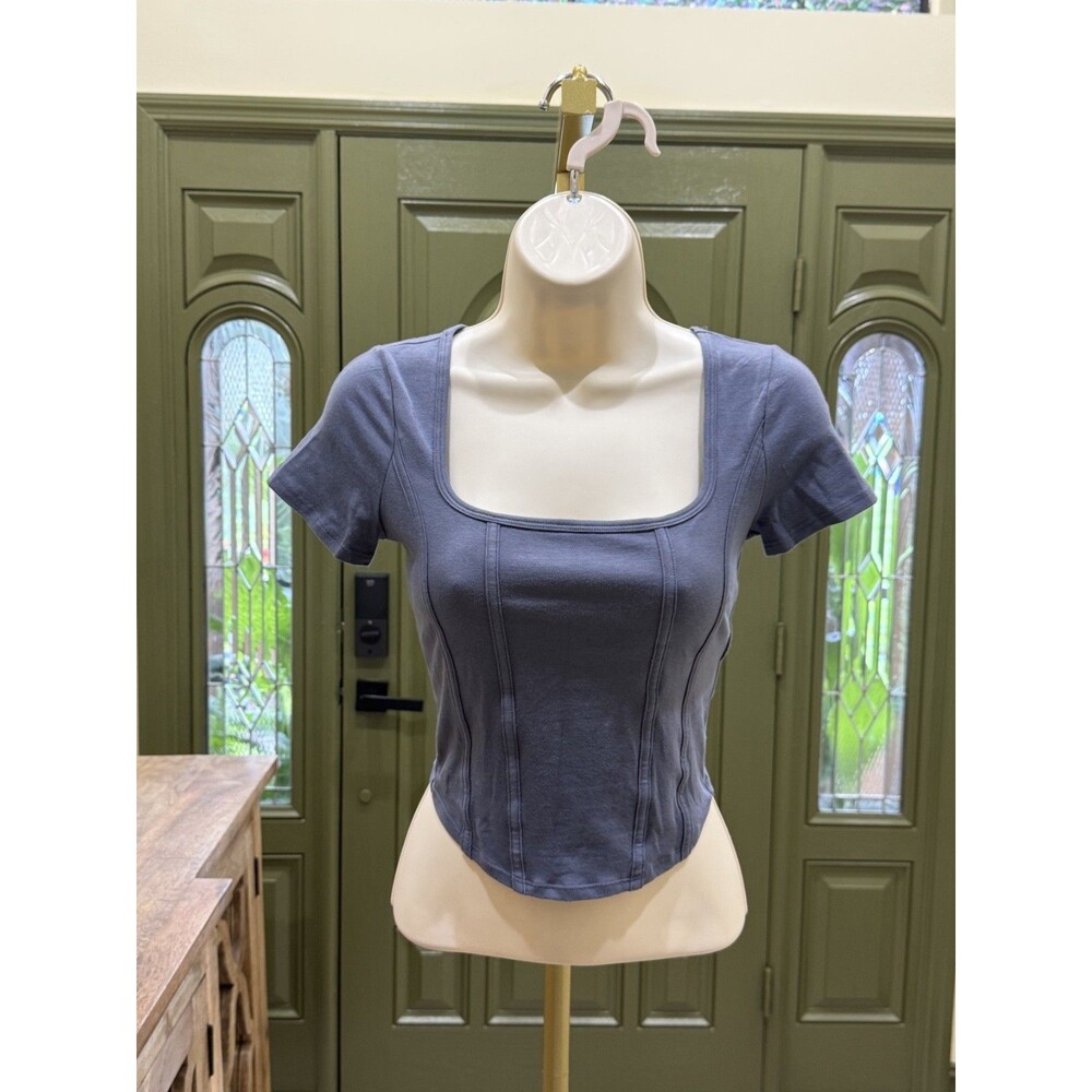 NWT Abercrombie & Fitch "Chance or Faith" Blue Corset Style Crop Top – Size Smal